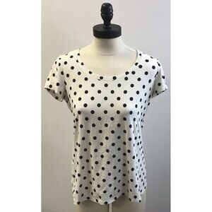 Womans Polka Dot Garnet Hill Size Small Black and White Tee Shirt